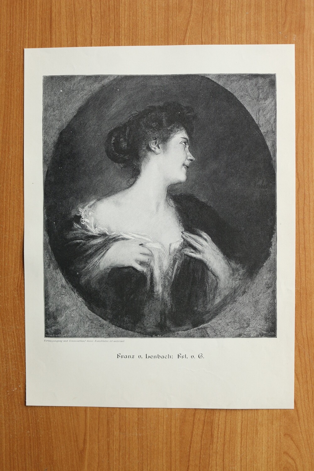 Holzstich nach Franz von Lenbach 1890-1910 Frl v G Frau Portrait 25,5 x 34,5 cm