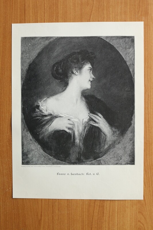 Holzstich nach Franz von Lenbach 1890-1910 Frl v G Frau Portrait 25,5 x 34,5 cm Holzstich nach Franz von Lenbach 1890-1910 Frl v G Frau Portrait 25,5 x 34,5 cm