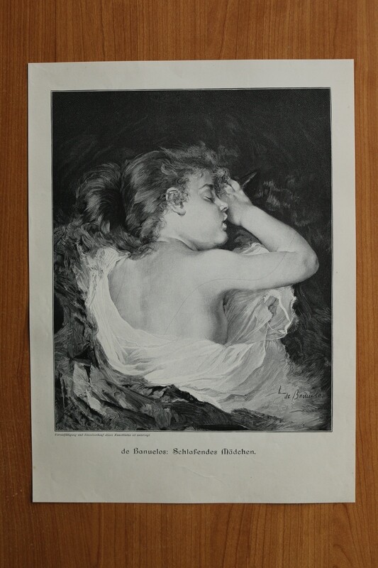Holzstich nach de Banuelos 1890-1910 schlafendes Mädchen 26 x 35,5 cm Holzstich nach de Banuelos 1890-1910 schlafendes Mädchen 26 x 35,5 cm