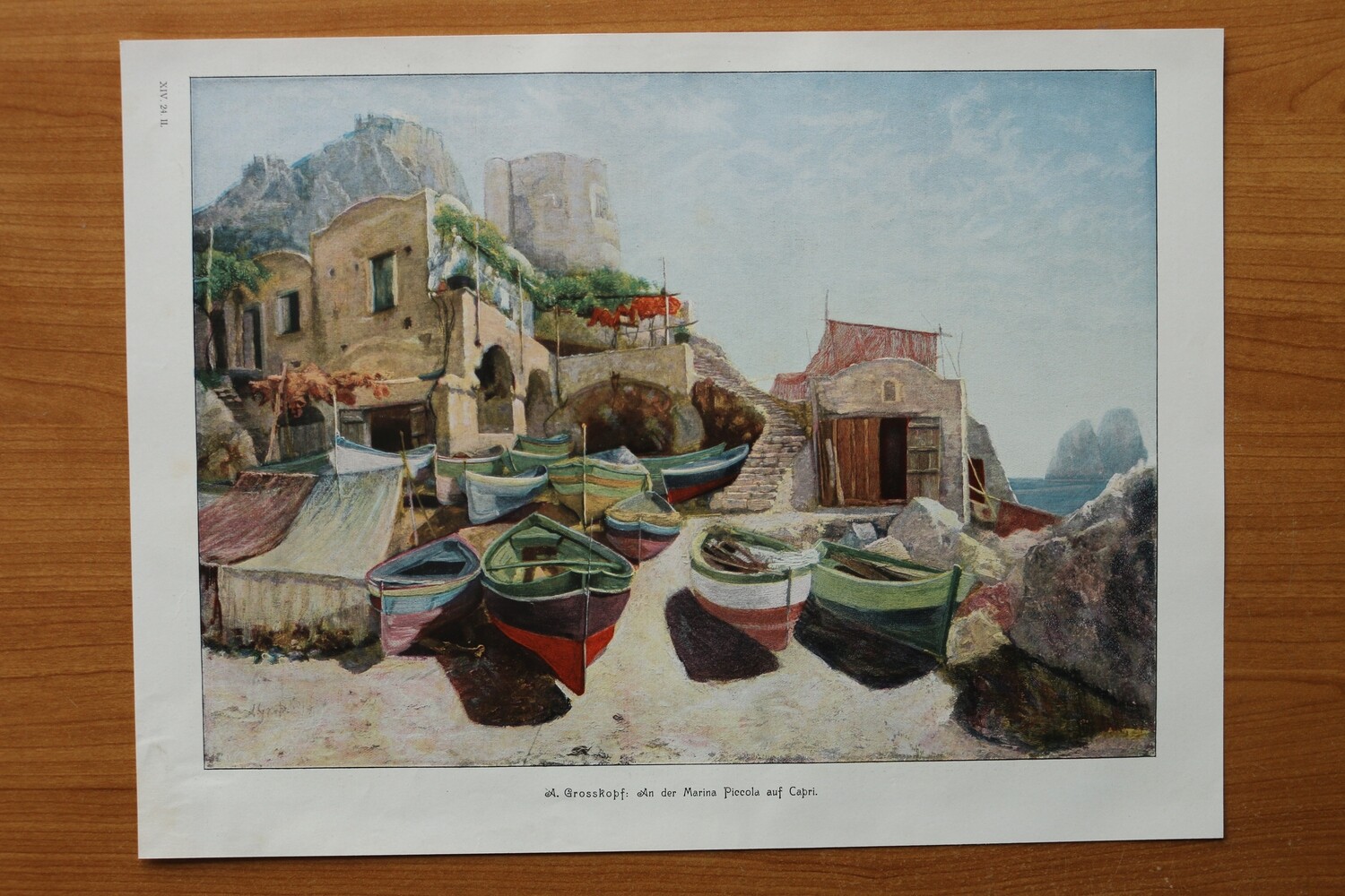 Kunst Druck nach A Grosskopf 1890-1910 An der Marina Piccola auf Capri Italien 36 x 27 cm