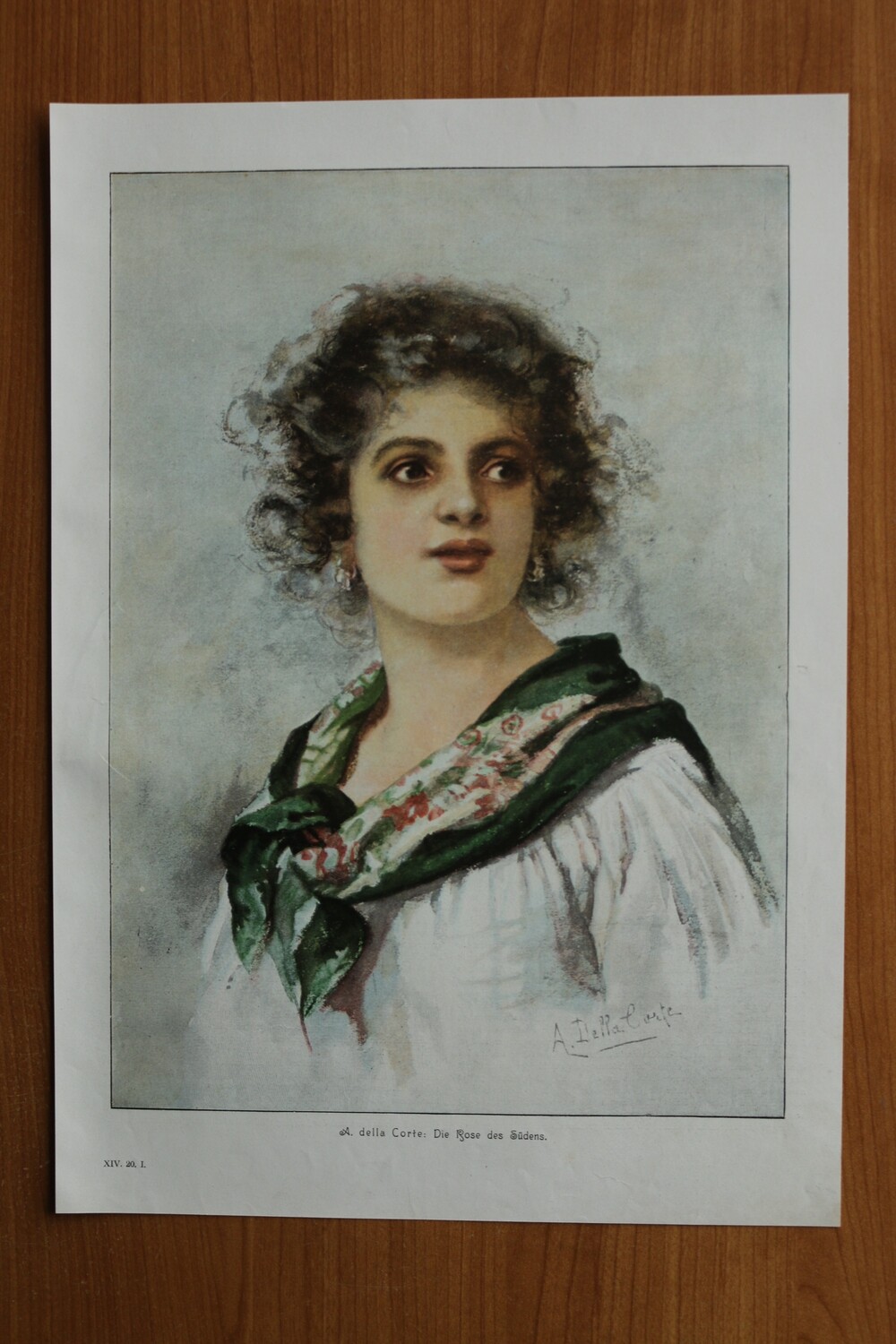 Kunst Druck nach A della Corte 1890-1910 Die Rose des Südens Mädchen Frau Portrait 27 x 38,5 cm
