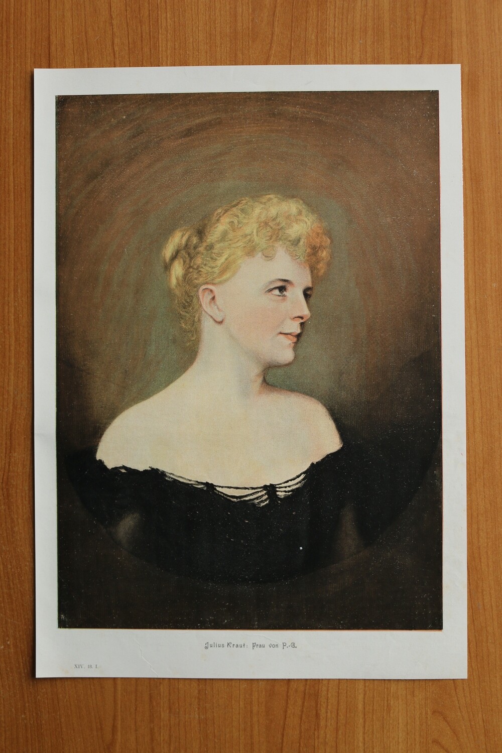 Kunst Druck nach Julius Kraut 1890-1910 Frau von P G Portrait Mode 25,5 x 36,5 cm