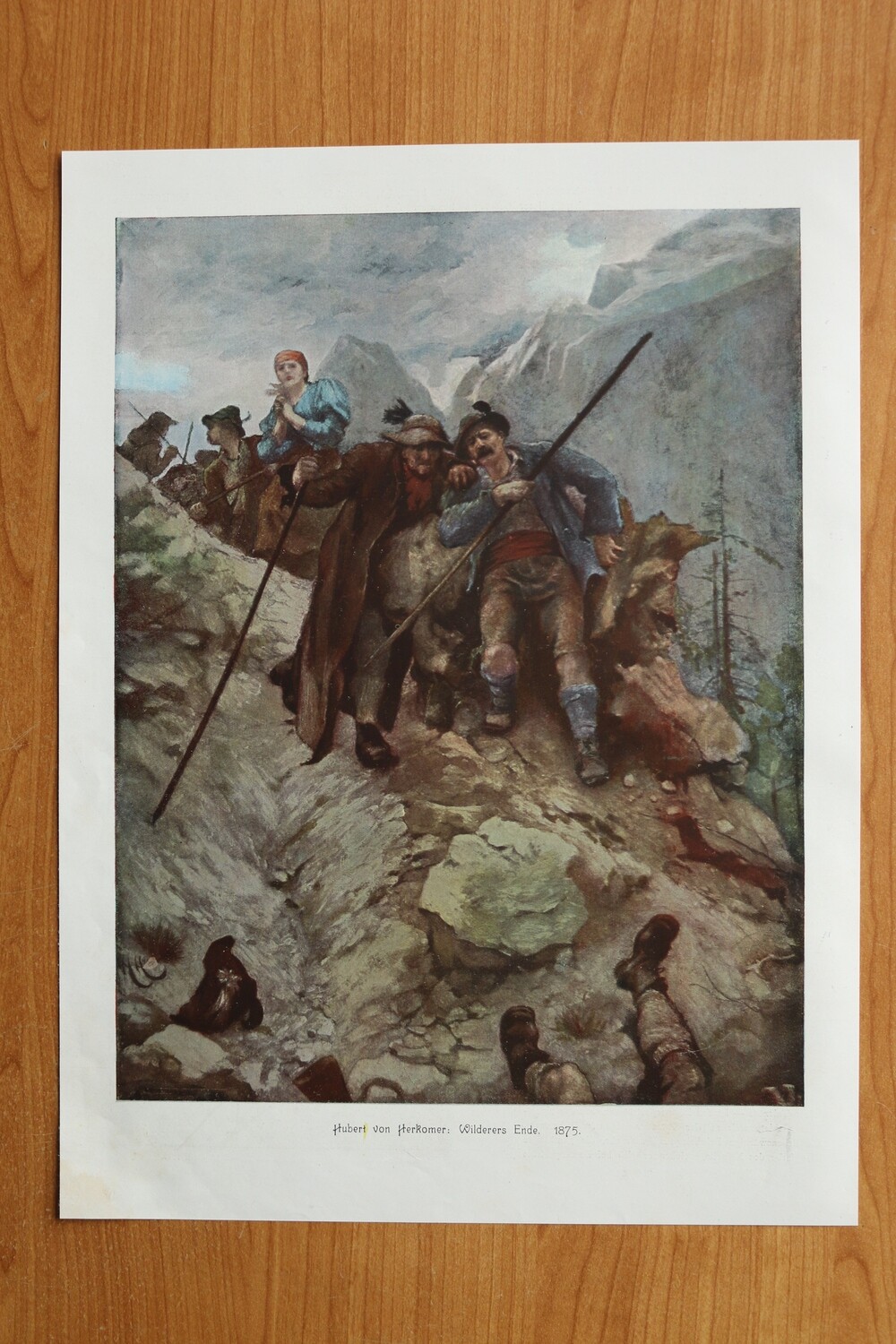 Kunst Druck nach Hubert von Herkomer 1890-1910 Wilderer Wilderers Ende Jagd 27 x 36 cm