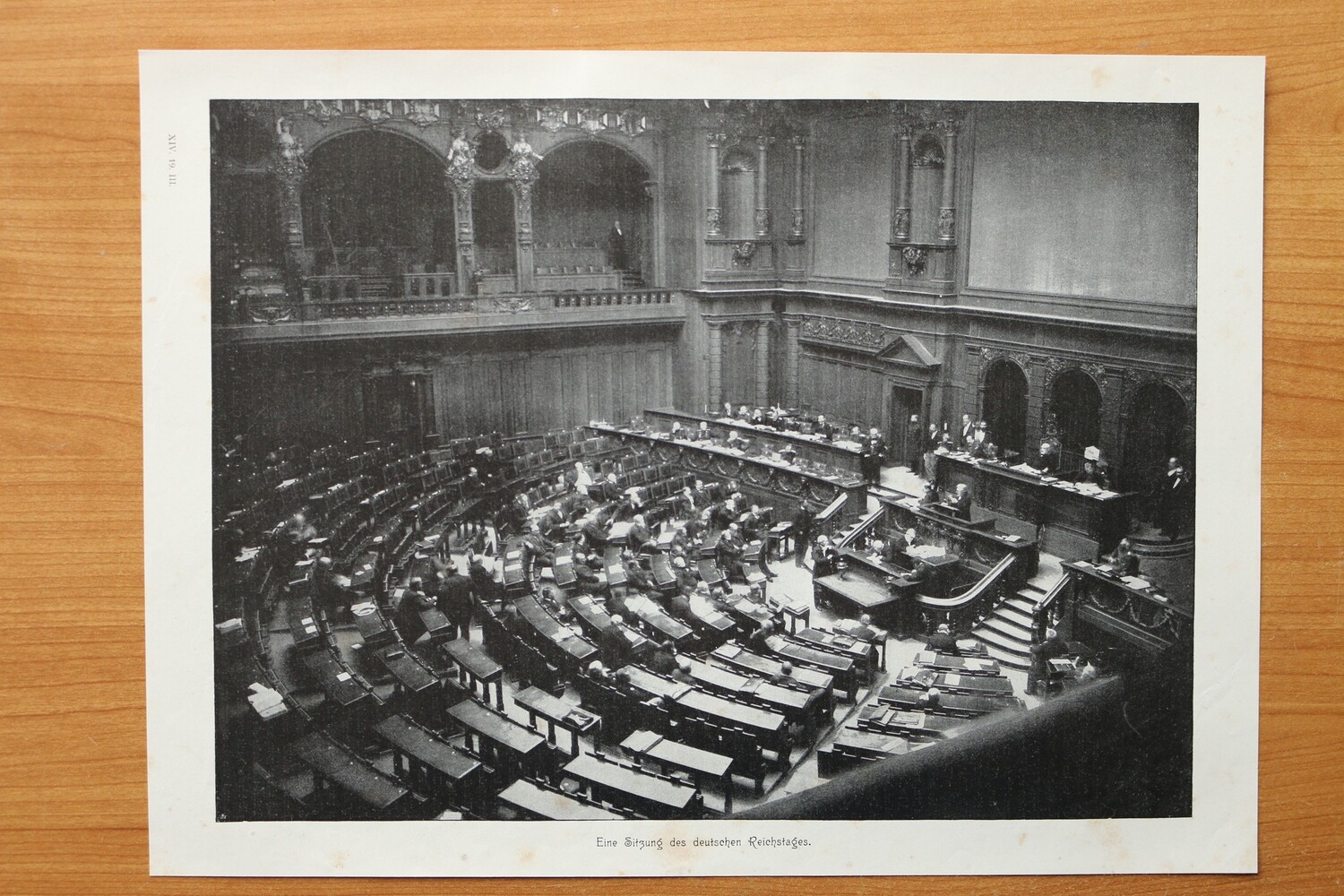 Kunst Druck 1890-1910 Sitzung des deutschen Reichstag Berlin Politiker Architektur 36 x 27 cm