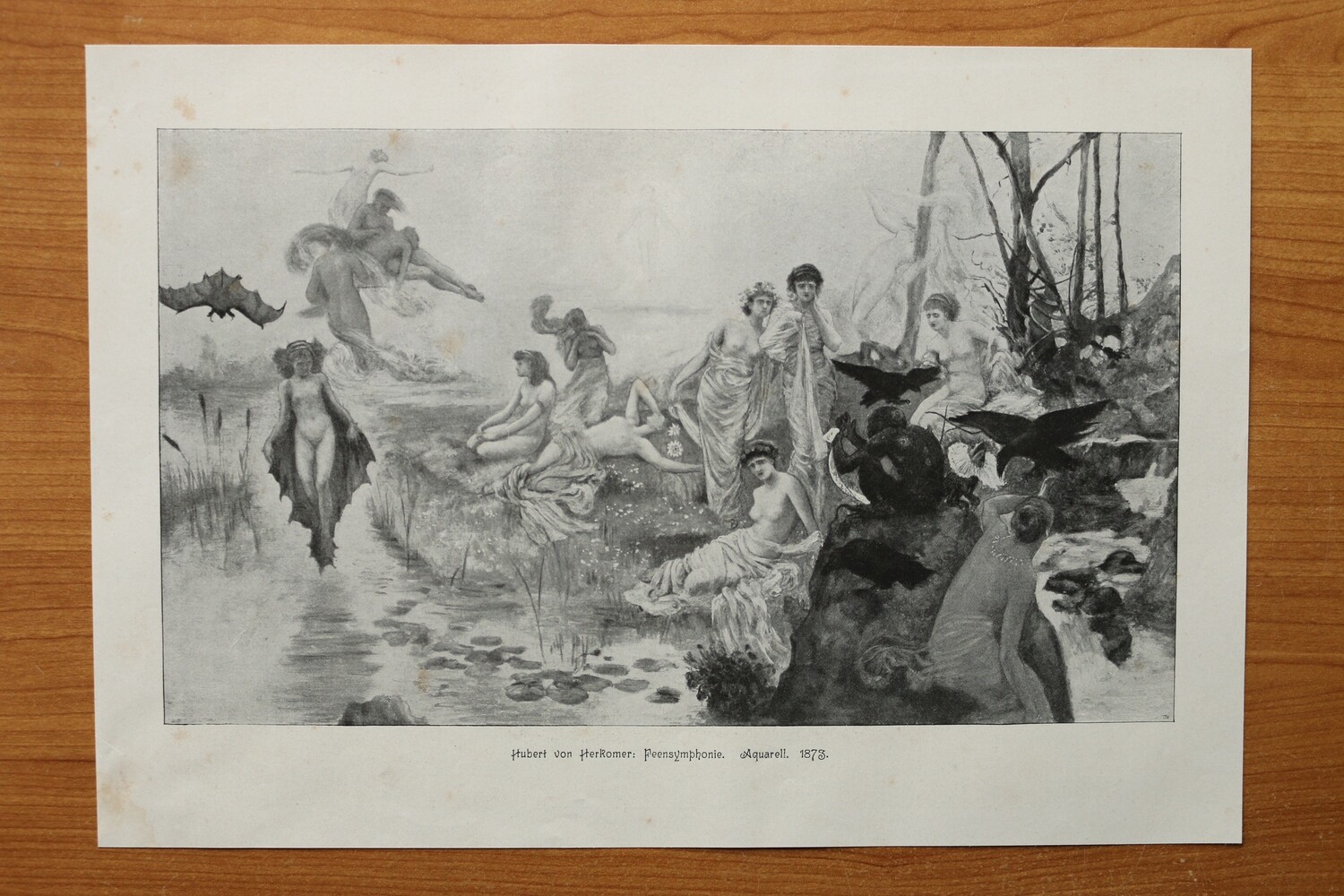 Kunst Druck nach Hubert von Herkomer (Aquarell 1873) 1890-1910 Feensymphonie Fee Frauen Akt Mythologie 36 x 25 cm