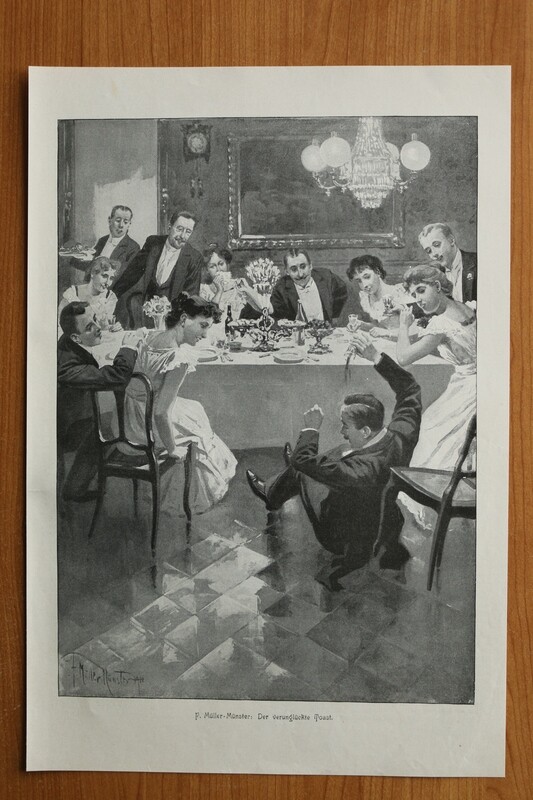 Kunst Druck nach F Müller Münster 1890-1910 Der verunglückte Toast 26 x 38,5 cm Kunst Druck nach F Müller Münster 1890-1910 Der verunglückte Toast 26 x 38,5 cm
