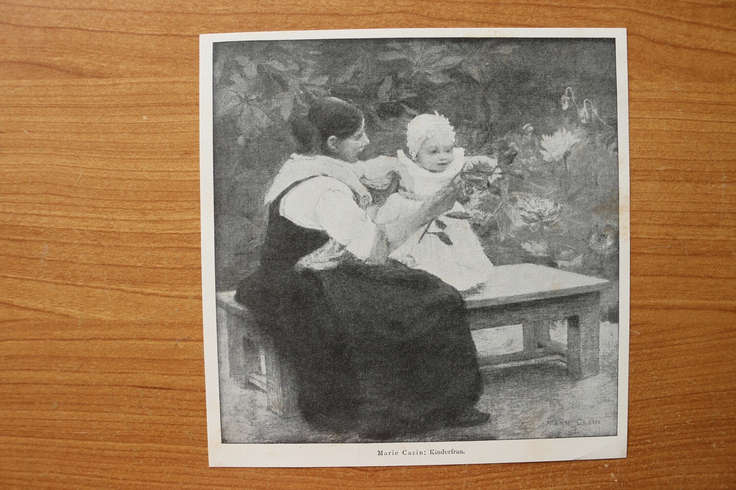 Kunst Druck nach Marie Cazin 1890-1910 Kinderfrau Kleinkind 17 x 17 cm