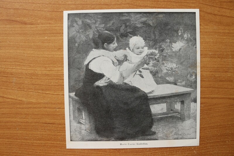 Kunst Druck nach Marie Cazin 1890-1910 Kinderfrau Kleinkind 17 x 17 cm Kunst Druck nach Marie Cazin 1890-1910 Kinderfrau Kleinkind 17 x 17 cm