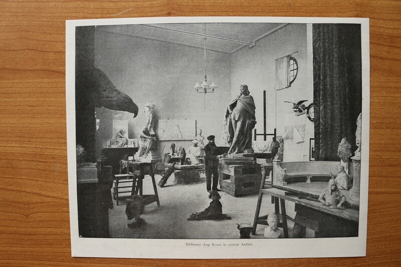 Kunst Druck 1890-1910 Bildhauer August Kraus im Atelier Skulptur 23,5 x 18,5 cm Kunst Druck 1890-1910 Bildhauer August Kraus im Atelier Skulptur 23,5 x 18,5 cm
