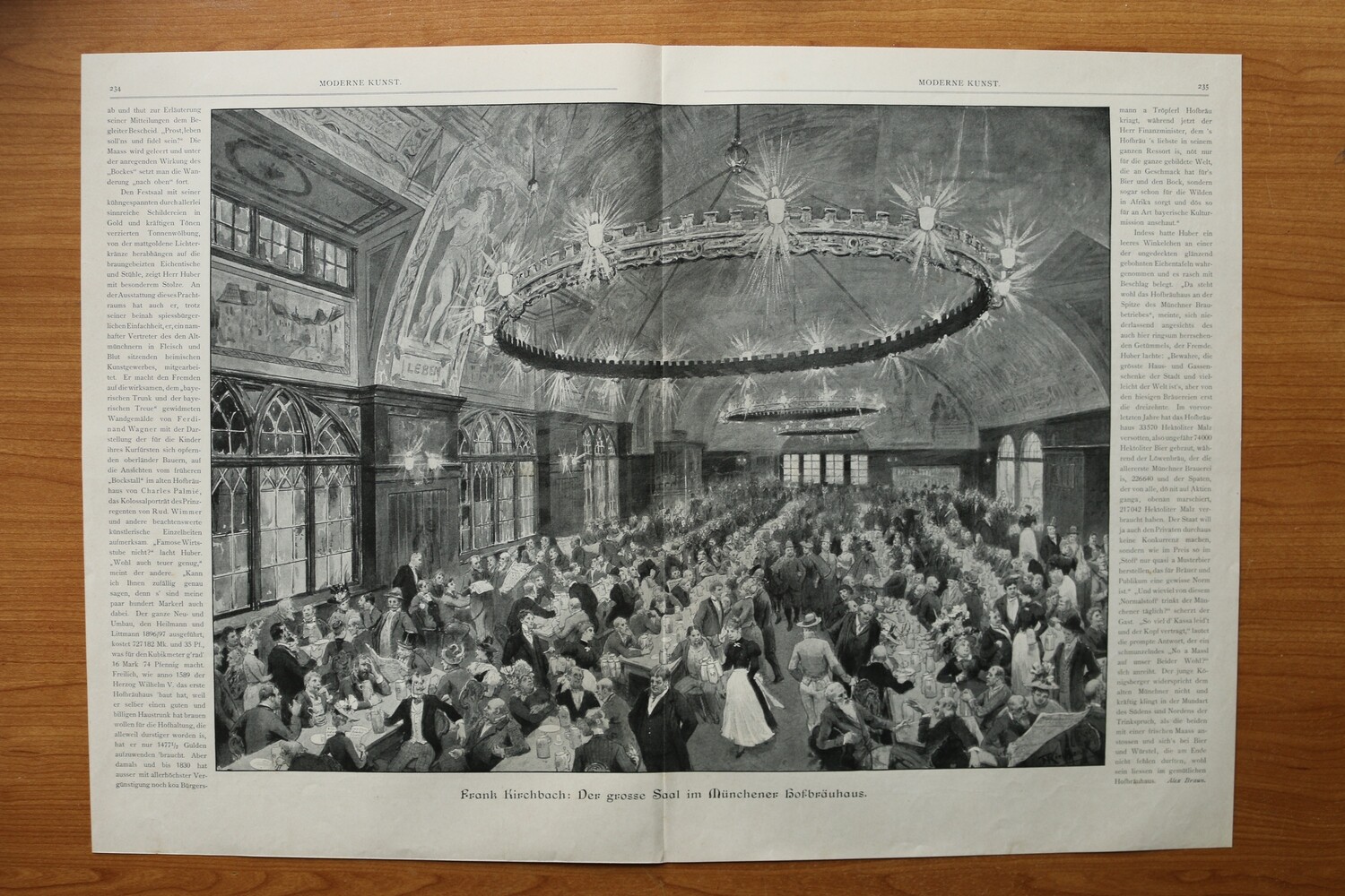 Kunst Druck nach Frank Kirchbach 1890-1910 Der grosse Saal im Münchner Hofbräuhaus München Gasthaus Bayern 55 x 38 cm