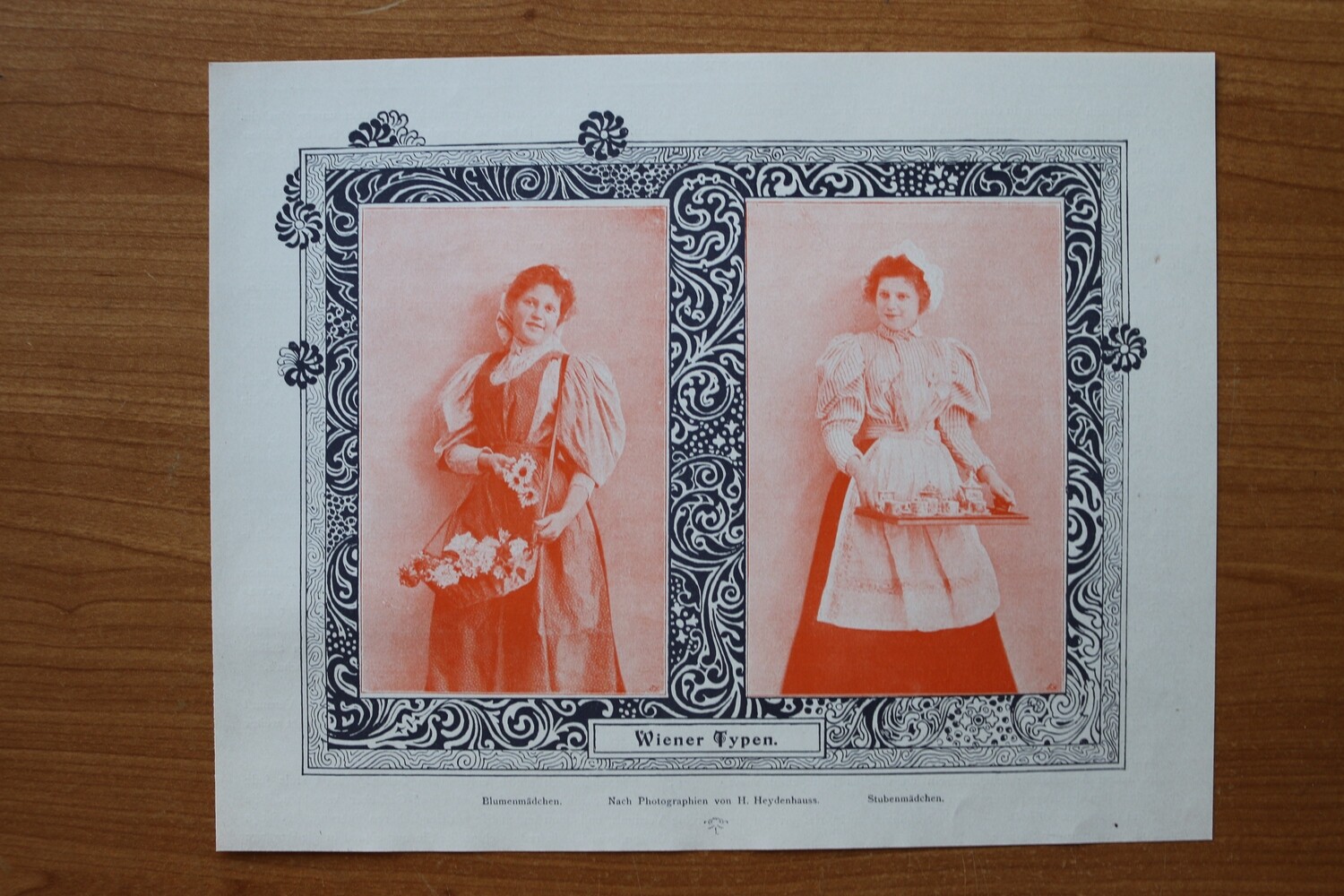 Kunst druck nach Fotografien von H Heydenhazss 1890-1910 Wien Österreich Wiener Typen Blumenmädchen Stubenmädchen Frauen 26 x 20,5 cm