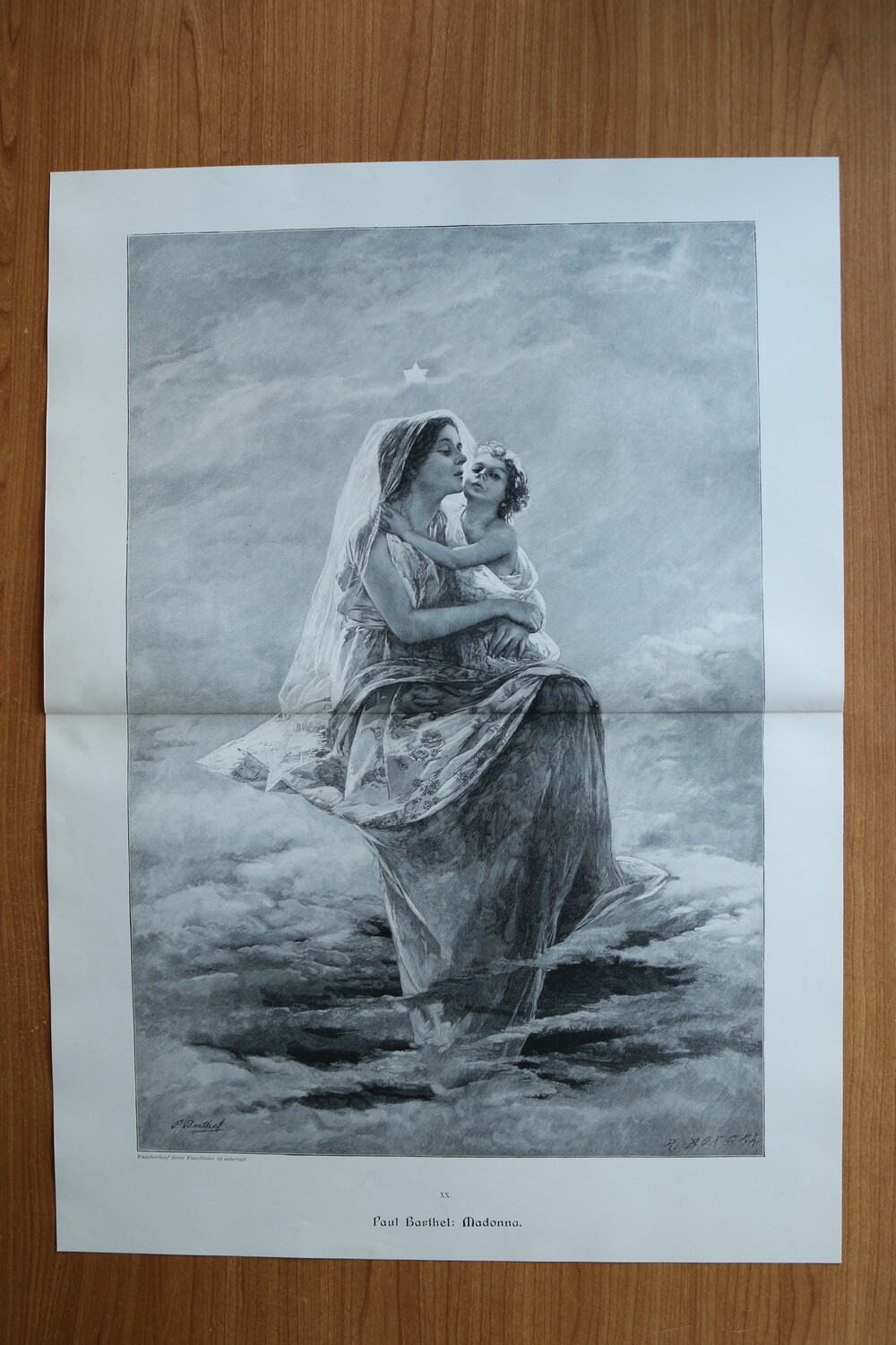 Holzstich nach Paul Barthel 1890-1910 Madonna mit Kind Stern Religion 52 x 37,5 cm