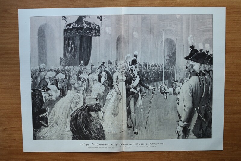 Kunst Druck nach William Pape 1890-1910 Kostümfest königliches Schloss Berlin 1897 Kaiser Wilhelm II schreitet Garde Kompagnie ab 52 x 37 cm Kunst Druck nach William Pape 1890-1910 Kostümfest königliches Schloss Berlin 1897 Kaiser Wilhelm II schreitet Garde Kompagnie ab 52 x 37 cm