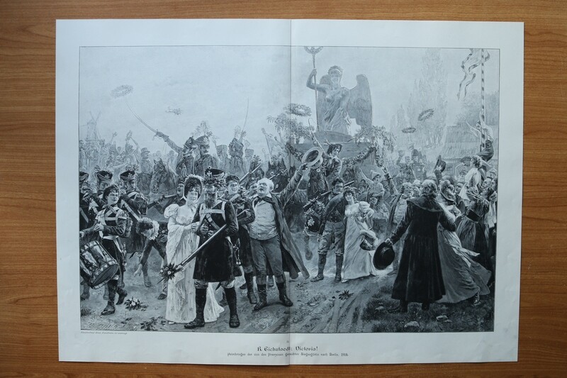 Holzstich nach Rudolf Eichstaedt 1890-1910 Victoria Heimbrungung der von Frankreich geraubten Siegesgöttin nach Berlin 1814 Quadriga 52 x 38,5 cm Holzstich nach Rudolf Eichstaedt 1890-1910 Victoria Heimbrungung der von Frankreich geraubten Siegesgöttin nach Berlin 1814 Quadriga 52 x 38,5 cm