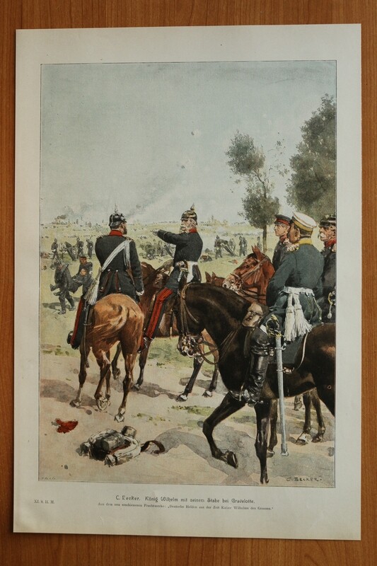 Kunst Druck nach C Becker 1890-1910 König Wilhelm v Preußen mit Stabe bei Gravelotte Militär Uniformen Pferde Frankreich Deutschland Krieg 27 x 39,5 cm Kunst Druck nach C Becker 1890-1910 König Wilhelm v Preußen mit Stabe bei Gravelotte Militär Uniformen Pferde Frankreich Deutschland Krieg 27 x 39,5 cm