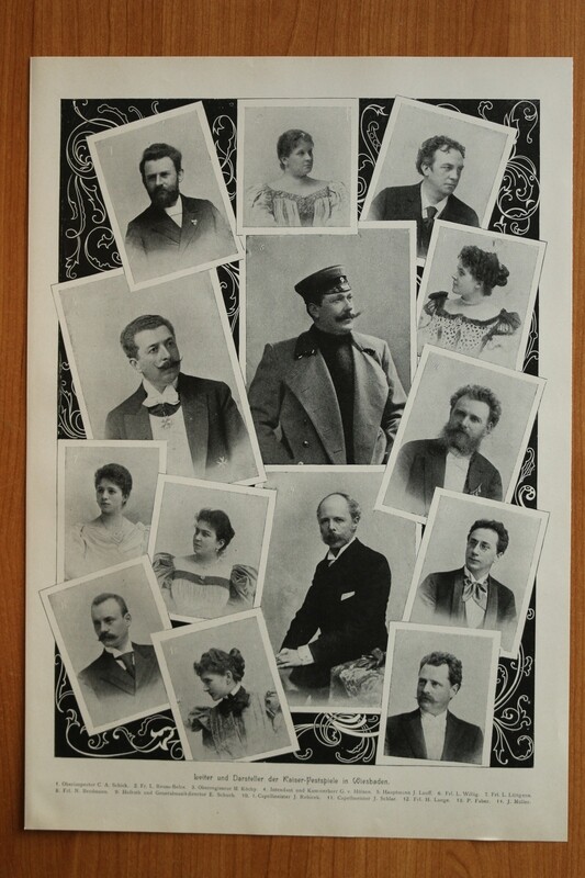 Kunst druck 1890-1910 Leiter und Darsteller Kaiser Festspiel Wiesbaden Schauspieler Theater Oper 27,5 x 39,5 cm