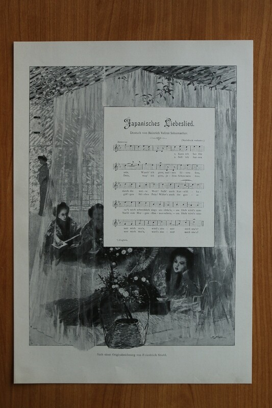 Kunst Druck nach Friedrich Stahl Liedtext von Heinrich Vollrat Schumacher 1890-1910 Japanisches Liebeslied Japonismus Japan 26 x 37,5 cm Kunst Druck nach Friedrich Stahl Liedtext von Heinrich Vollrat Schumacher 1890-1910 Japanisches Liebeslied Japonismus Japan 26 x 37,5 cm