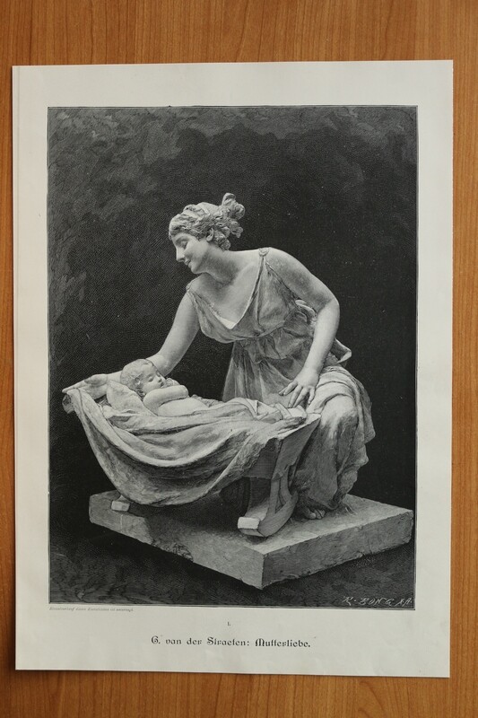 Holzstich nach g van der Straeten 1890-1910 Skulptur Mutterliebe 27,5 x 38 cm Holzstich nach g van der Straeten 1890-1910 Skulptur Mutterliebe 27,5 x 38 cm