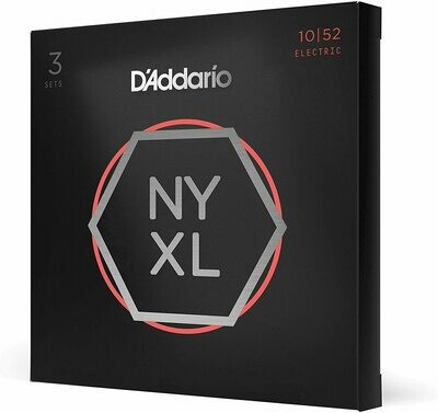 D'Addario NYXL 1052 Nickel Wound Electric Guitar Strings, Light Top/ Heavy Bottom, 10-52, 3 Sets (NYXL1052-3P)