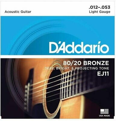 D'Addario EJ11 80/20 Bronze Acoustic Steel String Guitar Strings, Light, 12-53 D'Addario EJ11 80/20 Bronze Acoustic Steel String Guitar Strings, Light, 12-53