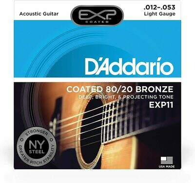 D'Addario EXP11 with NY Steel Acoustic Guitar Strings, 80/20, Coated, Light, 12-53