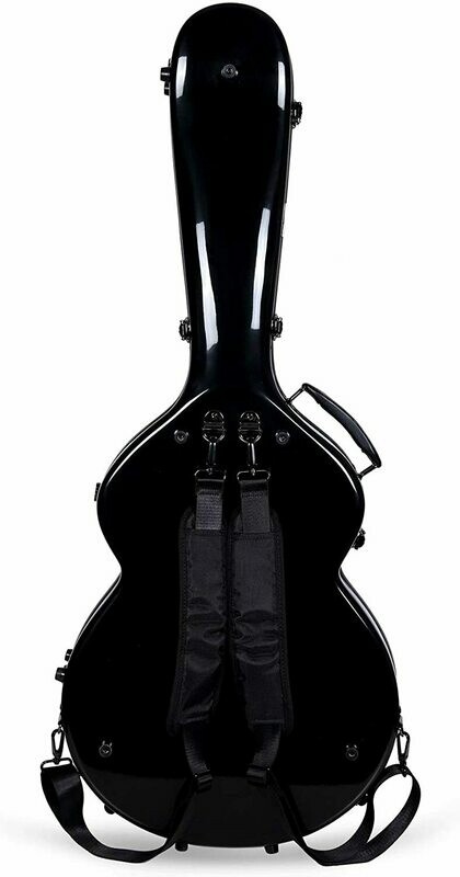 Crossrock 335 style guitar case, Fiberglass hard shell with Backpack Straps, Black (CRF1000SABK)