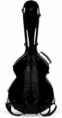 Crossrock 335 style guitar case, Fiberglass hard shell with Backpack Straps, Black (CRF1000SABK)