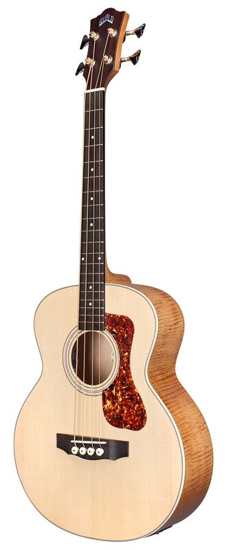Guild Guitars Jumbo Jr Bass Flame Maple Acoustic Bass, Antique Blonde, Arched back Solid Sitka Spruce Top