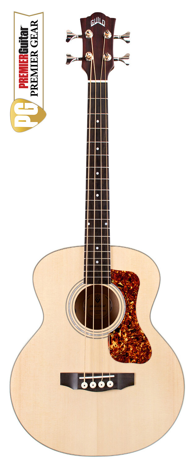 Guild Guitars Jumbo Jr Bass Flame Maple Acoustic Bass, Antique Blonde, Arched back Solid Sitka