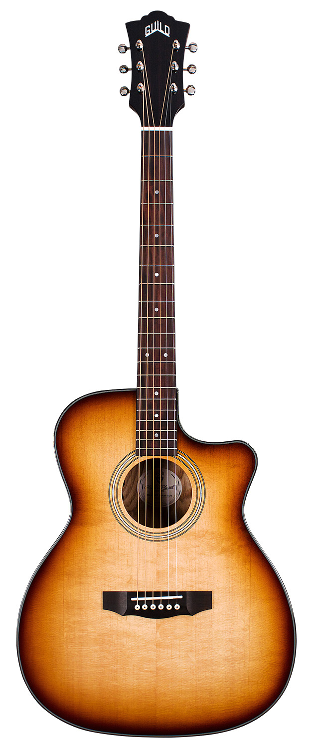 Guild OM-260CE Deluxe Burl, Acoustic Electric Guitar, Natural Finish, Archback, Solid Spruce Top, Dreadnought