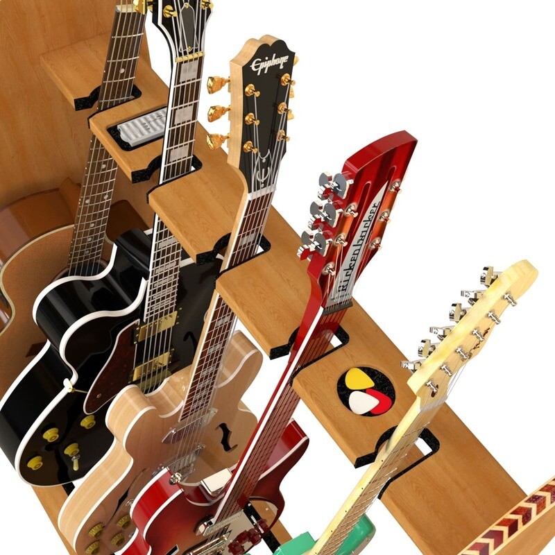 The Session Deluxe Multiple Guitar Stands (5-Guitars) - Walnut