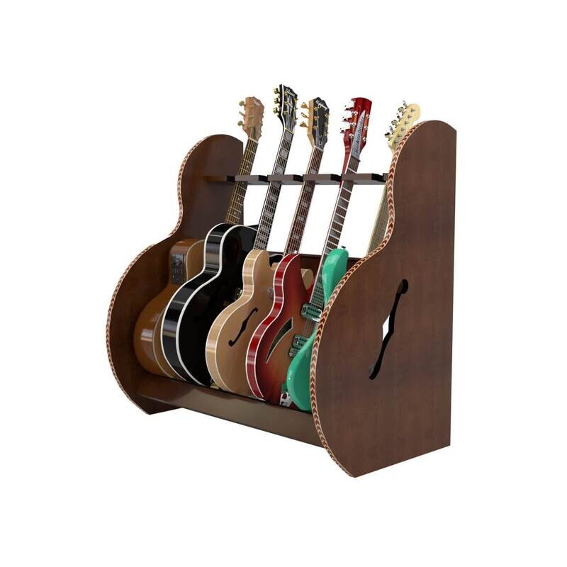 The Session Deluxe Multiple Guitar Stands (5-Guitars) - Walnut