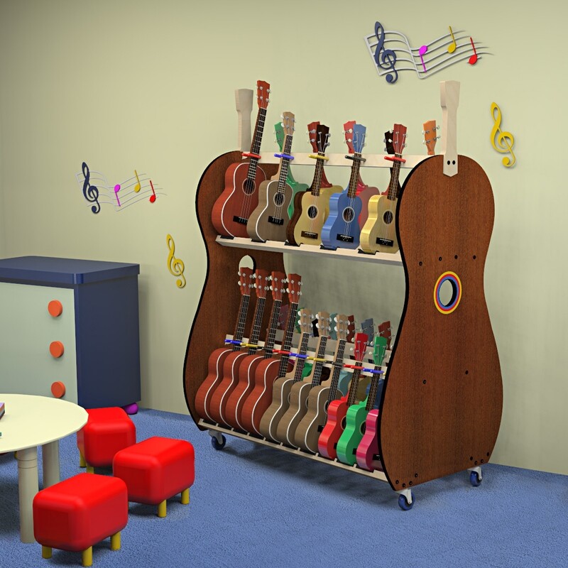 The Band Room Mobile Ukulele Rack - Multi-Size (30 Capacity)