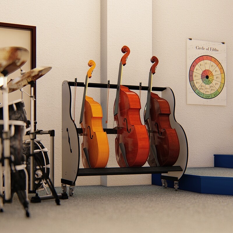 The Band Room Double Bass Rack for Music Classrooms (3 Bass Rack)