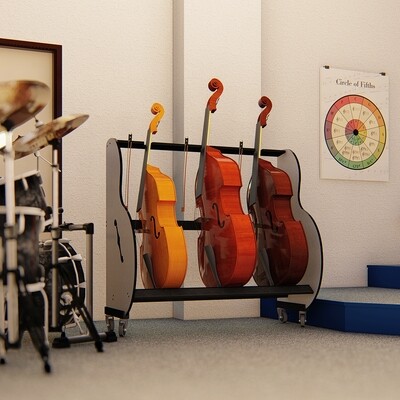 The Band Room Double Bass Rack for Music Classrooms (3 Bass Rack)