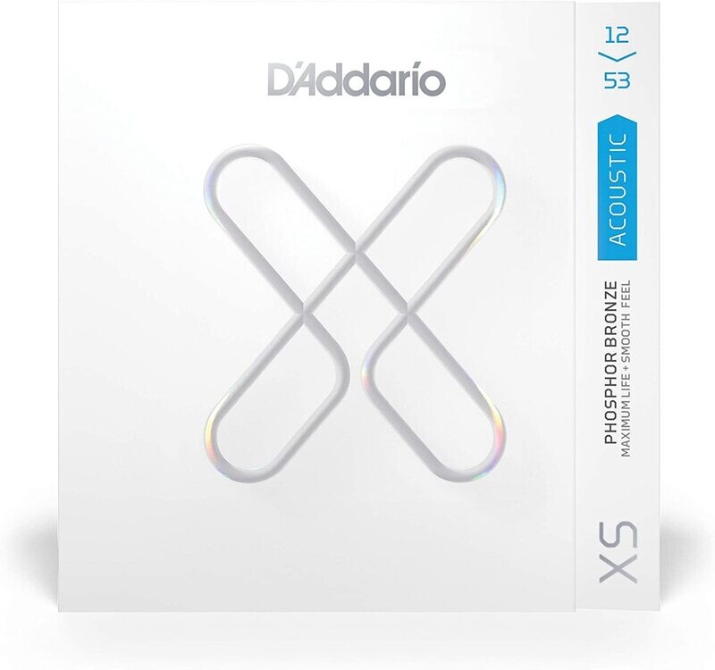 D'Addario Guitar Strings - XS Phosphor Bronze Coated Acoustic Guitar Strings - XSAPB1253 - Greater Break Strength with Tuning Stability - For 6 String Guitars - 12-53 Light