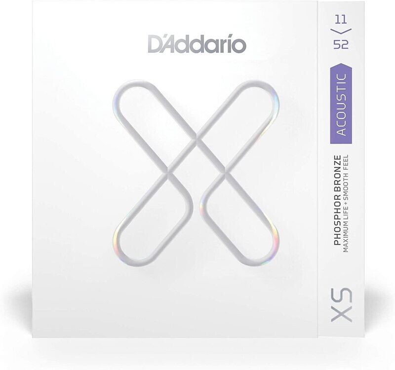 D'Addario Guitar Strings - XS Phosphor Bronze Coated Acoustic Guitar Strings - XSAPB1152 - Greater Break Strength with Tuning Stability - For 6 String Guitars - 11-52 Custom Light