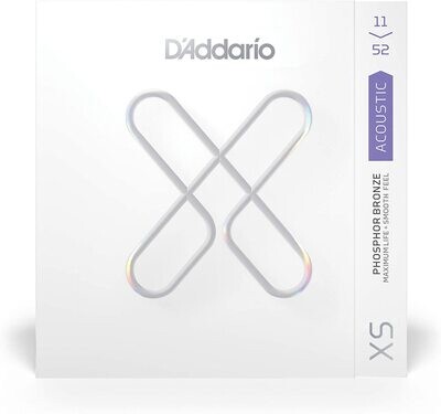 D'Addario Guitar Strings - XS Phosphor Bronze Coated Acoustic Guitar Strings - XSAPB1152 - Greater Break Strength with Tuning Stability - For 6 String Guitars - 11-52 Custom Light