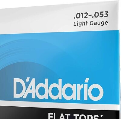 D'Addario Guitar Strings - Acoustic Guitar Strings - Flat Tops Phosphor Bronze - For 6 String Guitar - Warm, Semi-Bright Tone - EFT16 - Light, 12-53