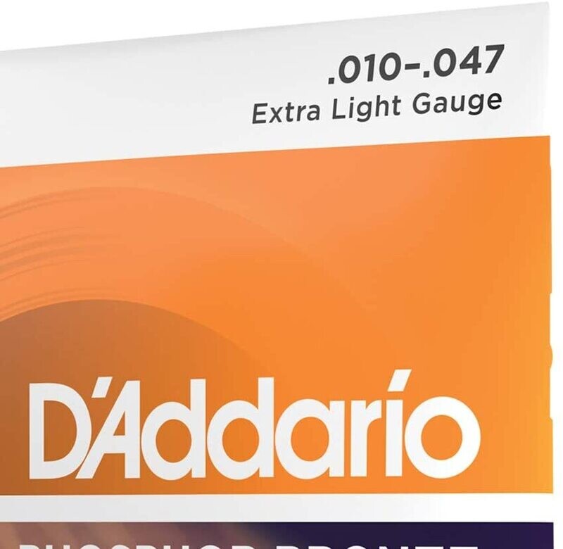 D'Addario Guitar Strings - Acoustic Guitar Strings - Phosphor Bronze - For 6 String Guitar - Warm, Bright, Balanced Tone - EJ15 - Extra Light, 10-47 D'Addario Guitar Strings - Acoustic Guitar Strings - Phosphor Bronze - For 6 String Guitar - Warm, Bright, Balanced Tone - EJ15 - Extra Light, 10-47
