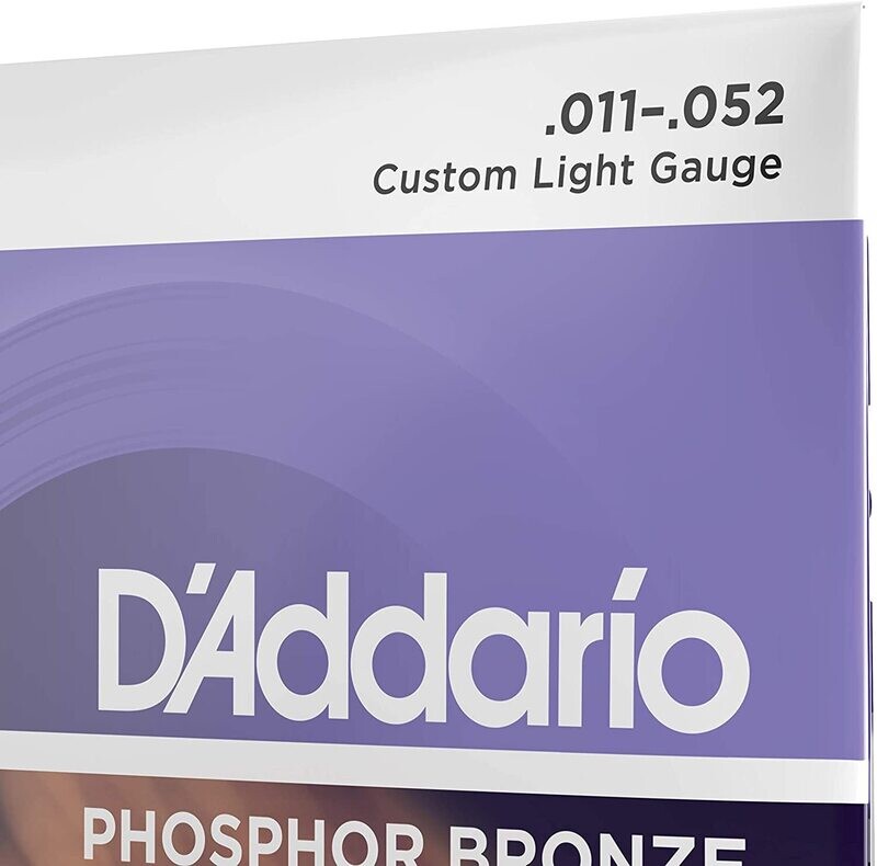 D'Addario Guitar Strings - Acoustic Guitar Strings - Phosphor Bronze - For 6 String Guitar - Warm, Bright, Balanced Tone - EJ26 - Custom Light, 11-52