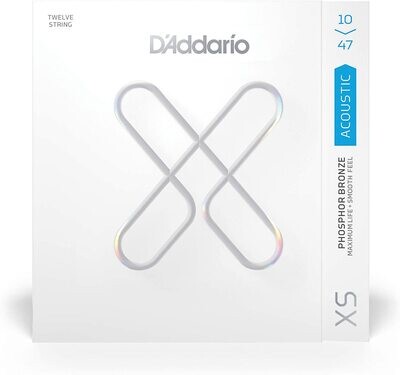 D'Addario Guitar Strings - XS Phosphor Bronze Coated Acoustic Guitar Strings - XSAPB1047-12 - Greater Break Strength with Tuning Stability - For 12 String Guitars - 10-47 Light 12-String