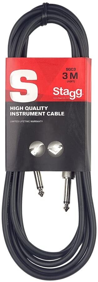 Stagg SGC3 S-Series Instrument Cable with Phone Plug to Phone Plug Connectors - 10ft.