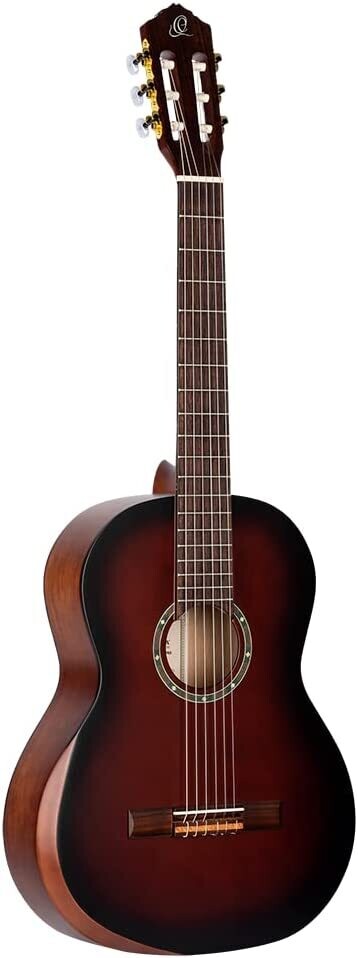 Ortega Guitars R55DLX-BFT - Family Series Pro w/Arm Rest, Solid Top Nylon Classical Guitar with Gig Bag, Bourbon Fade