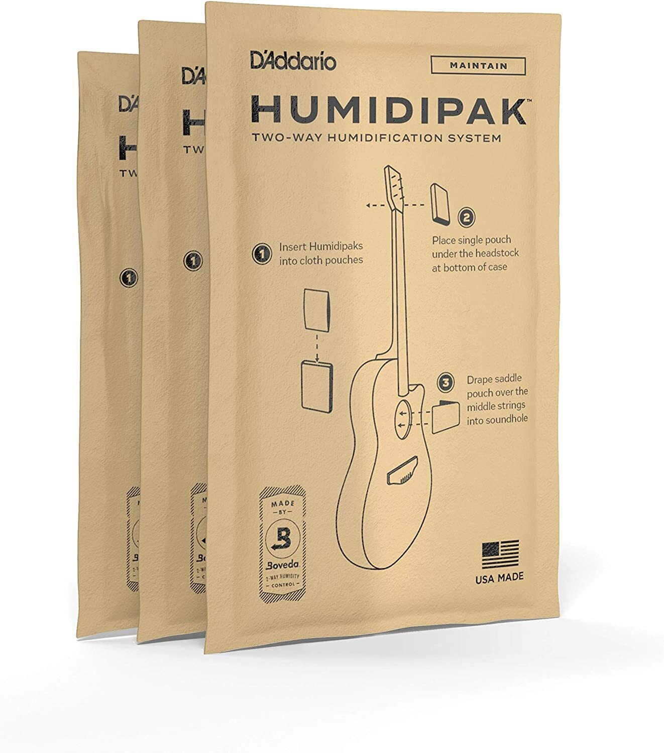 Recharge Humidipak D'Addario PW-HPRP-03 - 3 Sachets Pour Maintenir 45-50% D'humidité Dans Votre Guitare
