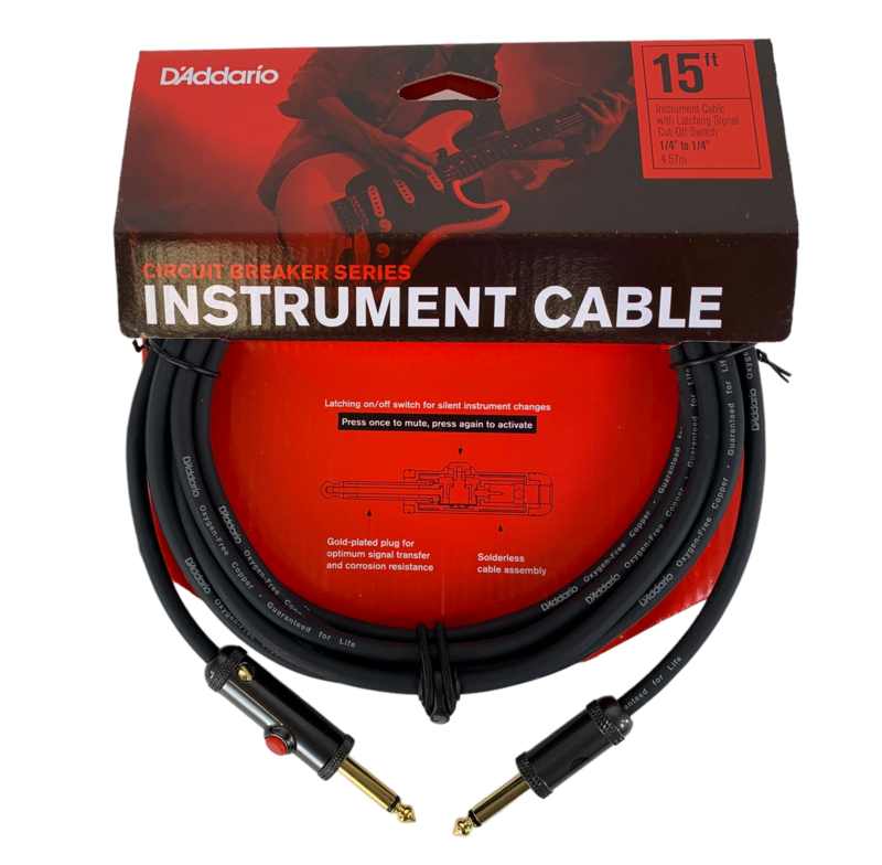 D'Addario PW-AGL-15 - 15' Circuit Breaker Instrument Cable with Latching Cut-Off Switch, Straight Plug