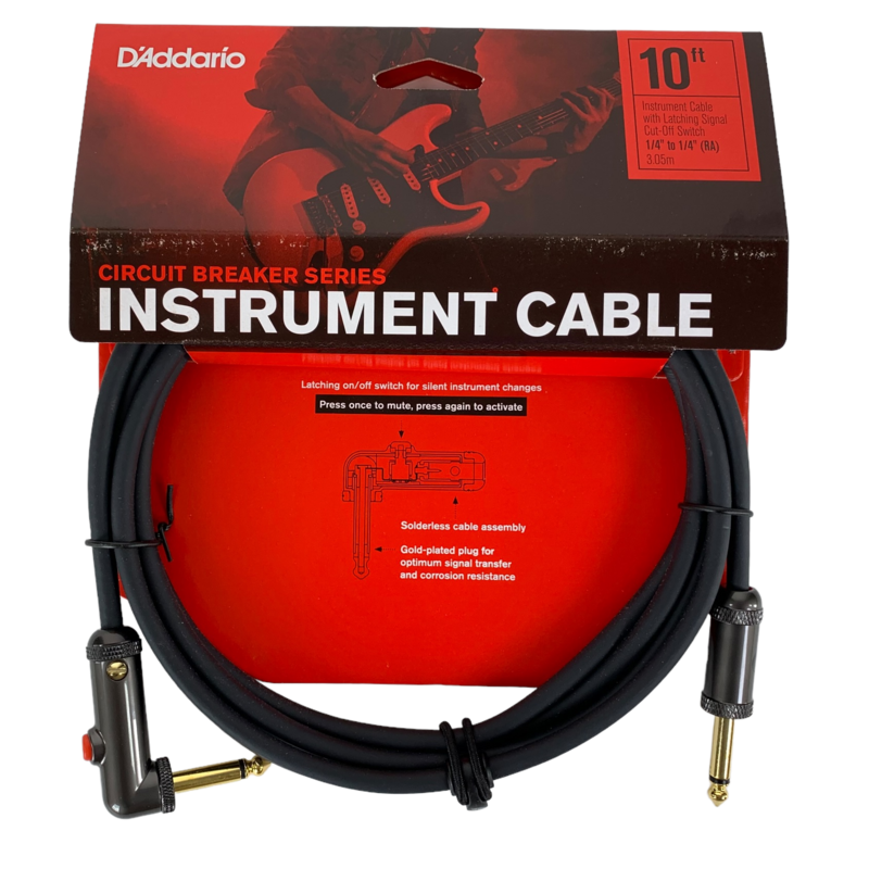 D'Addario Guitar Cable - Circuit Breaker Cable - 10 Feet/3.05 Meters - Right Angle and Straight End