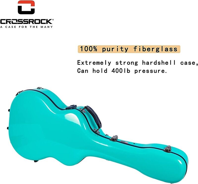 Crossrock Deluxe Fiberglass Case for OM, Martin 000 Guitars - Mint Blue (CRF2021OMMB)