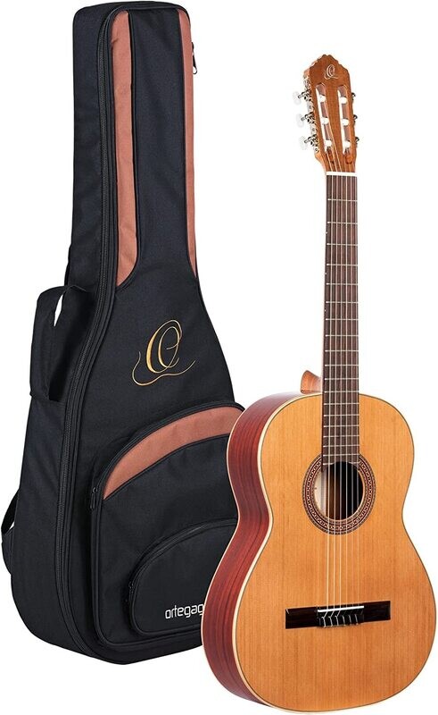Ortega Guitars Traditional Series - Solid Top Classical Guitar with Deluxe Gig Bag, R200 - Made in Spain