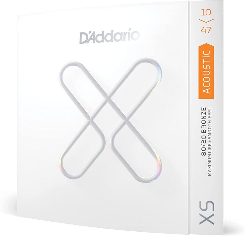 D'Addario Guitar Strings - XS 80/20 Bronze Coated Acoustic Guitar Strings - XSABR1047 - Maximum Life with Smooth Feel & Exceptional Tone - For 6 String Guitars - 10-47 Extra Light D'Addario Guitar Strings - XS 80/20 Bronze Coated Acoustic Guitar Strings - XSABR1047 - Maximum Life with Smooth Feel & Exceptional Tone - For 6 String Guitars - 10-47 Extra Light